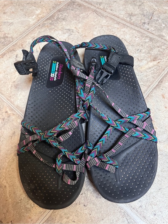 Skechers Shoes - Skechers Black Sandals with Teal Purple Pink Chevron Straps